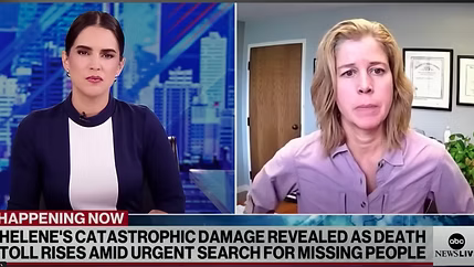 Esther Manheimer for Mayor of Asheville, North Carolina, on ABC News discussing the impact of Hurricane Helene.
