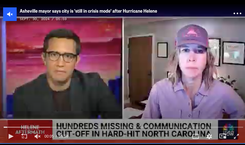 NBC NEWS: Asheville mayor says city is ‘still in crisis mode’ after Hurricane Helene