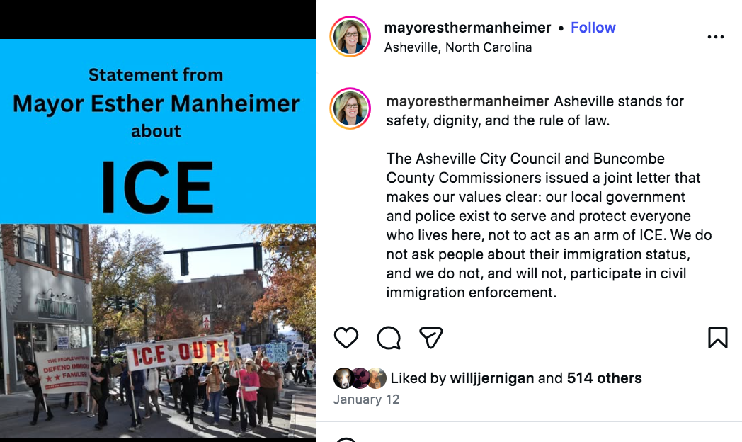INSTAGRAM: Statement From Mayor Esther Manheimer About ICE