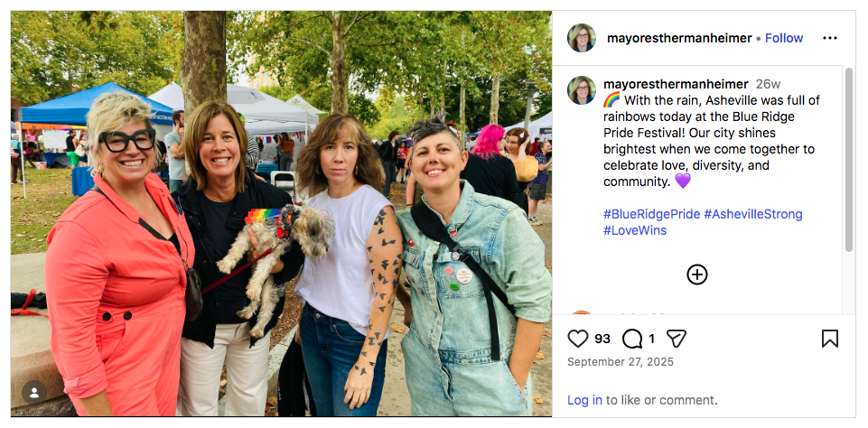 Mayor Esther and friends at the 2025 Blue Ridge Pride Festival in Asheville North Carolina.
