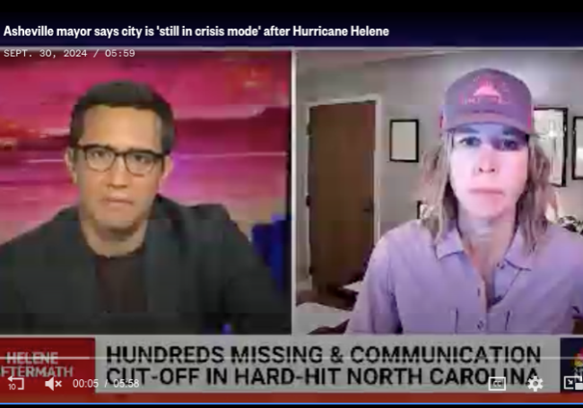 NBC NEWS: Asheville mayor says city is 'still in crisis mode' after Hurricane Helene